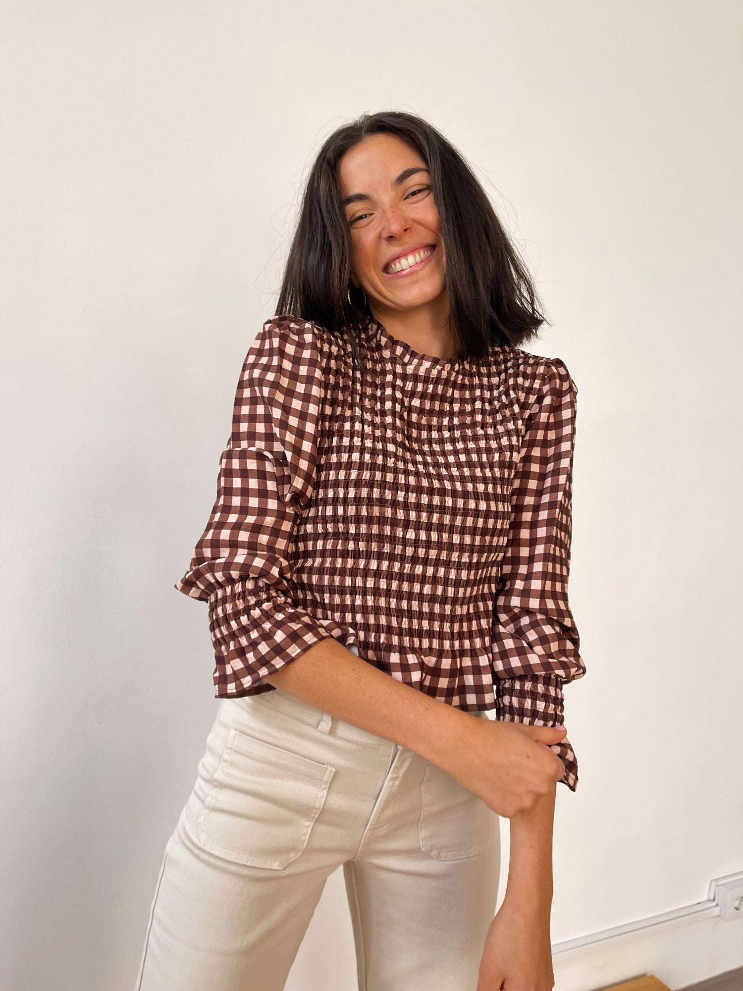 CHÍA BROWN GINGHAM BLOUSE