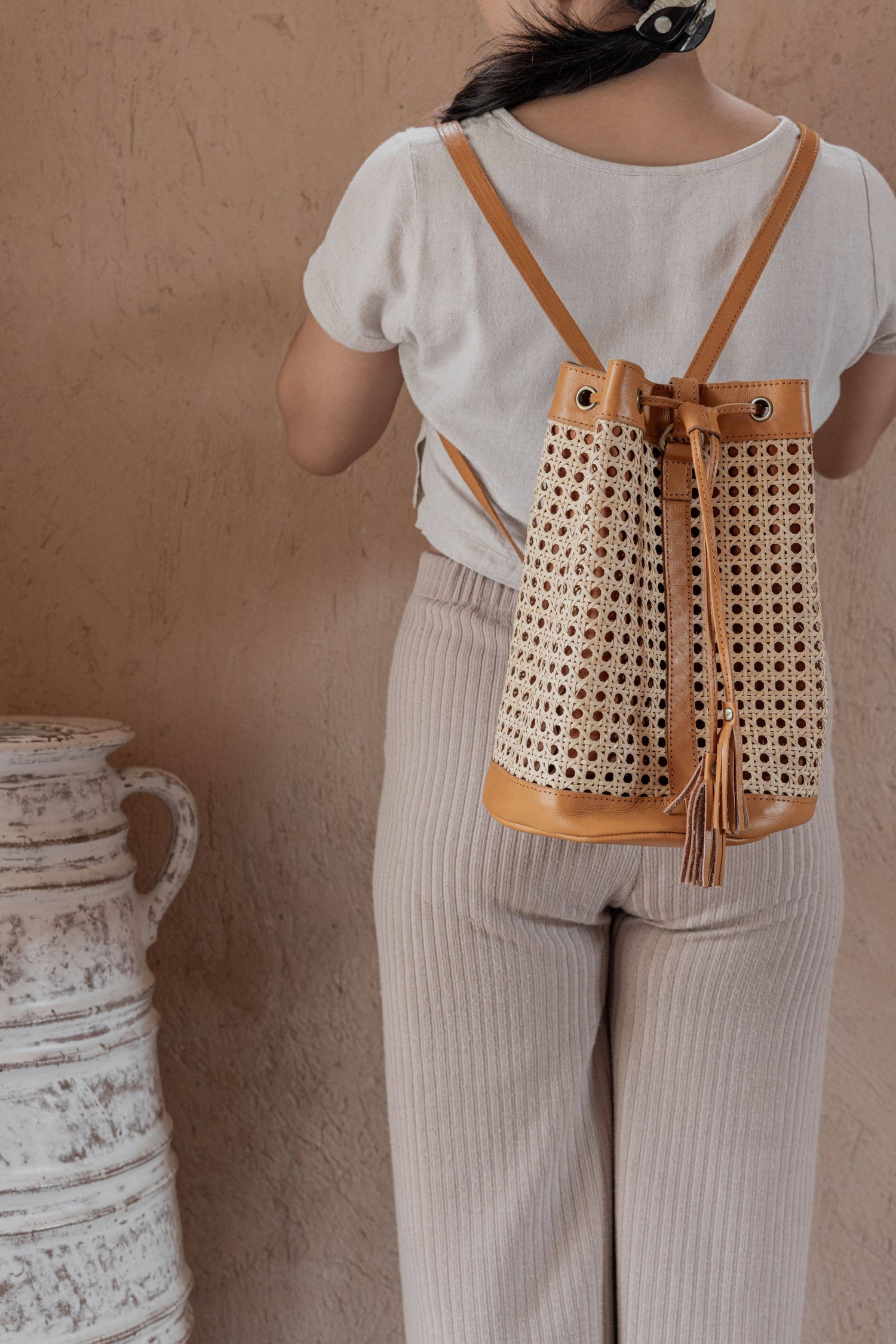 Raja Leather and Cane Backpack