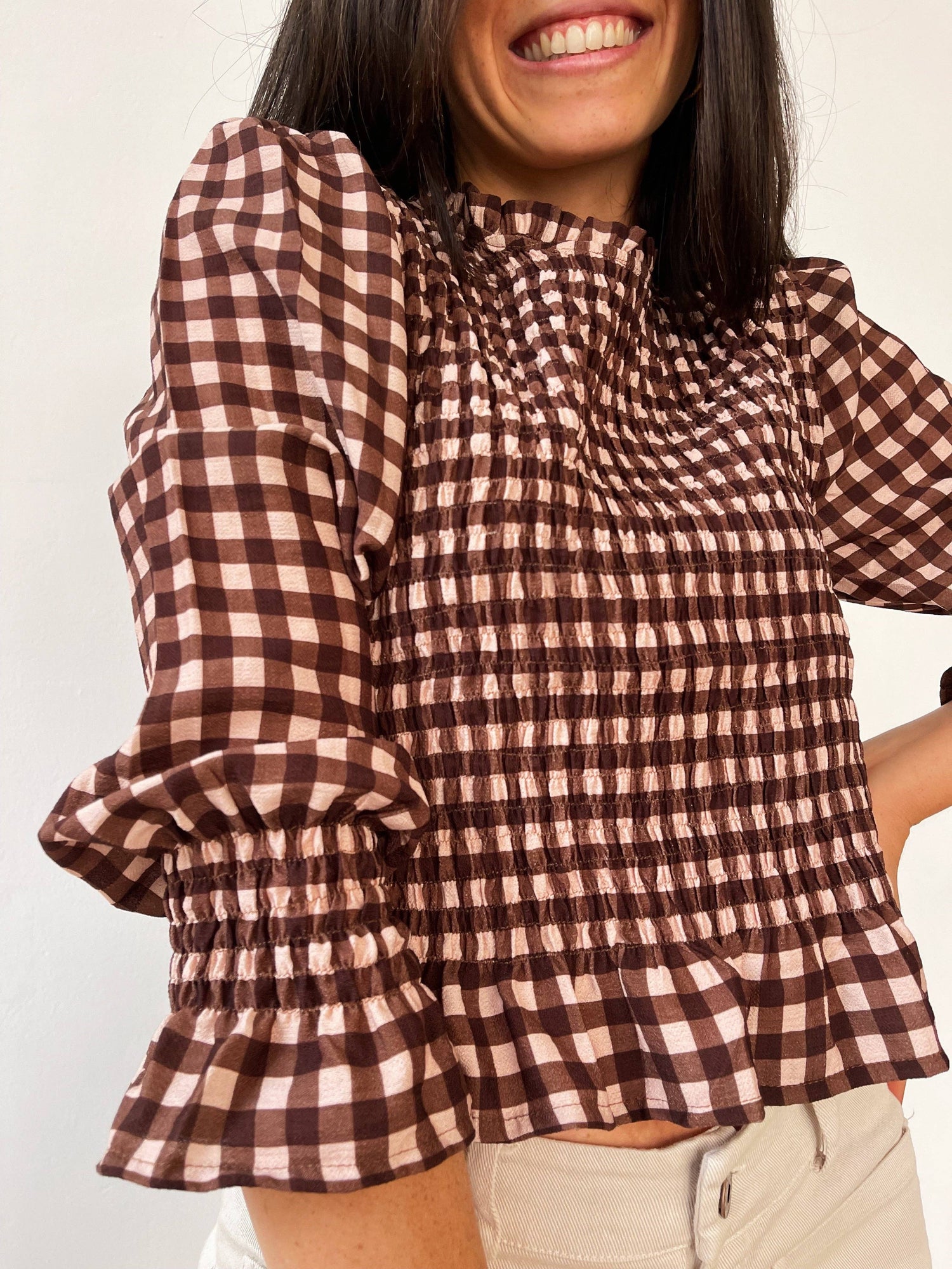 CHÍA BROWN GINGHAM BLOUSE