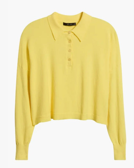 Pink Floyd cropped knit polo sweater in lemon, flat lay